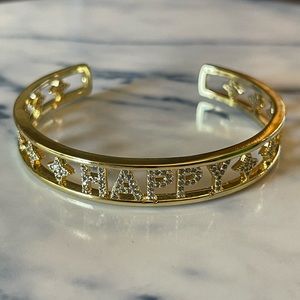 Stunning 18k Gold Filled Micro-Paved Cubic Zirconia Happy Bracelet Cuff- New